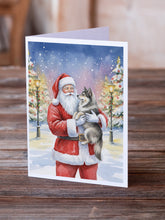 Load image into Gallery viewer, Keeshond with Santa Claus Greeting Cards Pack of 8