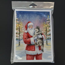Load image into Gallery viewer, Keeshond with Santa Claus Greeting Cards Pack of 8