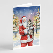 Load image into Gallery viewer, Keeshond with Santa Claus Greeting Cards Pack of 8