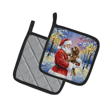Load image into Gallery viewer, Chocolate Labradoodle with Santa Claus Pair of Pot Holders