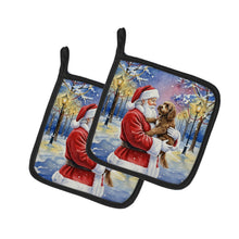 Load image into Gallery viewer, Chocolate Labradoodle with Santa Claus Pair of Pot Holders