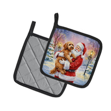 Load image into Gallery viewer, Labradoodle with Santa Claus Pair of Pot Holders