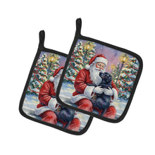 Load image into Gallery viewer, Black Labrador Retriever with Santa Claus Pair of Pot Holders