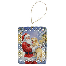 Load image into Gallery viewer, Yellow Labrador Retriever with Santa Claus Porcelain Ornament