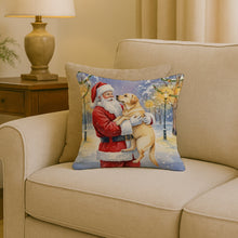 Load image into Gallery viewer, Yellow Labrador Retriever with Santa Claus Throw Pillow