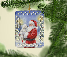 Load image into Gallery viewer, Maltese with Santa Claus Porcelain Ornament