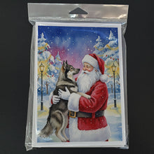 Load image into Gallery viewer, Norwegian Elkhound with Santa Claus Greeting Cards Pack of 8
