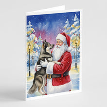 Load image into Gallery viewer, Norwegian Elkhound with Santa Claus Greeting Cards Pack of 8