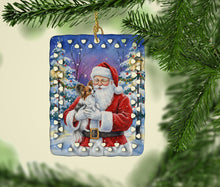 Load image into Gallery viewer, Papillon with Santa Claus Porcelain Ornament