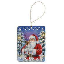 Load image into Gallery viewer, Papillon with Santa Claus Porcelain Ornament