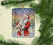 Load image into Gallery viewer, White Pit Bull Terrier with Santa Claus Porcelain Ornament