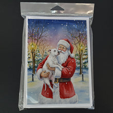 Load image into Gallery viewer, White Pit Bull Terrier with Santa Claus Greeting Cards Pack of 8
