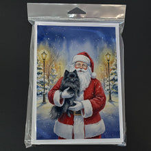 Load image into Gallery viewer, Black Pomeranian with Santa Claus Greeting Cards Pack of 8