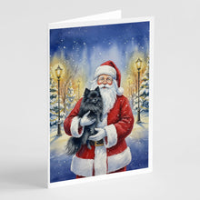 Load image into Gallery viewer, Black Pomeranian with Santa Claus Greeting Cards Pack of 8