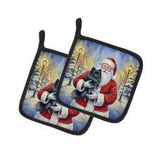 Load image into Gallery viewer, Black Pomeranian with Santa Claus Pair of Pot Holders