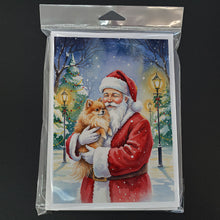 Load image into Gallery viewer, Pomeranian with Santa Claus Greeting Cards Pack of 8