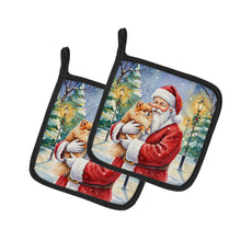 Load image into Gallery viewer, Pomeranian with Santa Claus Pair of Pot Holders