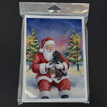 Load image into Gallery viewer, Black Pug with Santa Claus Greeting Cards Pack of 8
