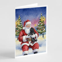 Load image into Gallery viewer, Black Pug with Santa Claus Greeting Cards Pack of 8