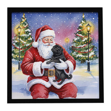 Load image into Gallery viewer, Black Pug with Santa Claus Framed Metal Print