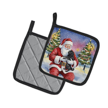 Load image into Gallery viewer, Black Pug with Santa Claus Pair of Pot Holders