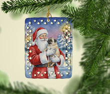 Load image into Gallery viewer, Pug with Santa Claus Porcelain Ornament