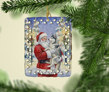 Load image into Gallery viewer, Siberian Husky with Santa Claus Porcelain Ornament