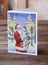 Load image into Gallery viewer, Siberian Husky with Santa Claus Greeting Cards Pack of 8