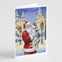 Load image into Gallery viewer, Siberian Husky with Santa Claus Greeting Cards Pack of 8