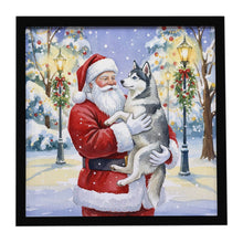 Load image into Gallery viewer, Siberian Husky with Santa Claus Framed Metal Print