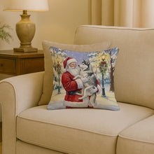 Load image into Gallery viewer, Siberian Husky with Santa Claus Throw Pillow