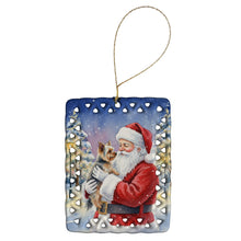 Load image into Gallery viewer, Yorkie with Santa Claus Porcelain Ornament