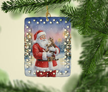 Load image into Gallery viewer, American Bobtail Cat with Santa Claus Porcelain Ornament