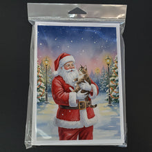 Load image into Gallery viewer, American Bobtail Cat with Santa Claus Greeting Cards Pack of 8