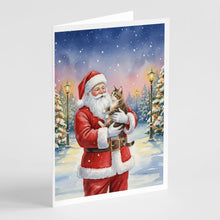Load image into Gallery viewer, American Bobtail Cat with Santa Claus Greeting Cards Pack of 8