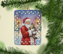 Load image into Gallery viewer, American Wirehair Cat with Santa Claus Porcelain Ornament