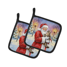 Load image into Gallery viewer, American Wirehair Cat with Santa Claus Pair of Pot Holders