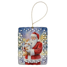 Load image into Gallery viewer, Asian Cat with Santa Claus Porcelain Ornament