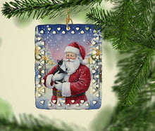 Load image into Gallery viewer, Black &amp; White Tuxedo Cat with Santa Claus Porcelain Ornament