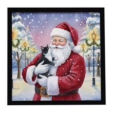 Load image into Gallery viewer, Black &amp; White Tuxedo Cat with Santa Claus Framed Metal Print