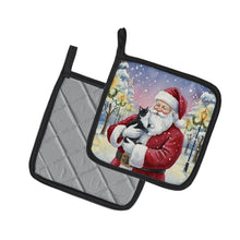 Load image into Gallery viewer, Black &amp; White Tuxedo Cat with Santa Claus Pair of Pot Holders
