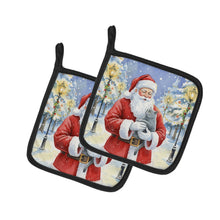 Load image into Gallery viewer, British Shorthair Cat with Santa Claus Pair of Pot Holders