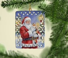 Load image into Gallery viewer, Calico Cat with Santa Claus Porcelain Ornament