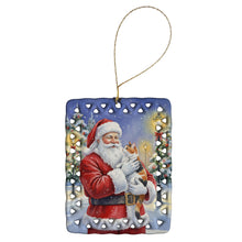 Load image into Gallery viewer, Calico Cat with Santa Claus Porcelain Ornament