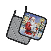 Load image into Gallery viewer, Calico Cat with Santa Claus Pair of Pot Holders