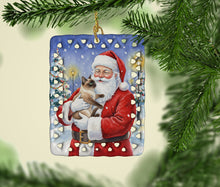 Load image into Gallery viewer, Chocolate Point Cat with Santa Claus Porcelain Ornament