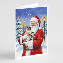 Load image into Gallery viewer, Chocolate Point Cat with Santa Claus Greeting Cards Pack of 8