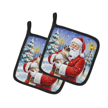 Load image into Gallery viewer, Chocolate Point Cat with Santa Claus Pair of Pot Holders