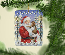 Load image into Gallery viewer, Classic Tabby Brown Cat with Santa Claus Porcelain Ornament
