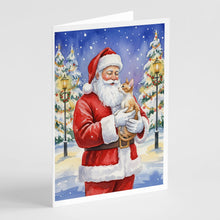 Load image into Gallery viewer, Cornish Rex Cat with Santa Claus Greeting Cards Pack of 8